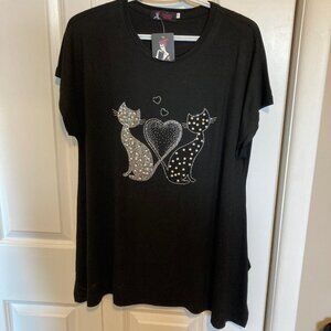 #179 Model France Cats Rhinestones and Pearls Top, Size L/XL